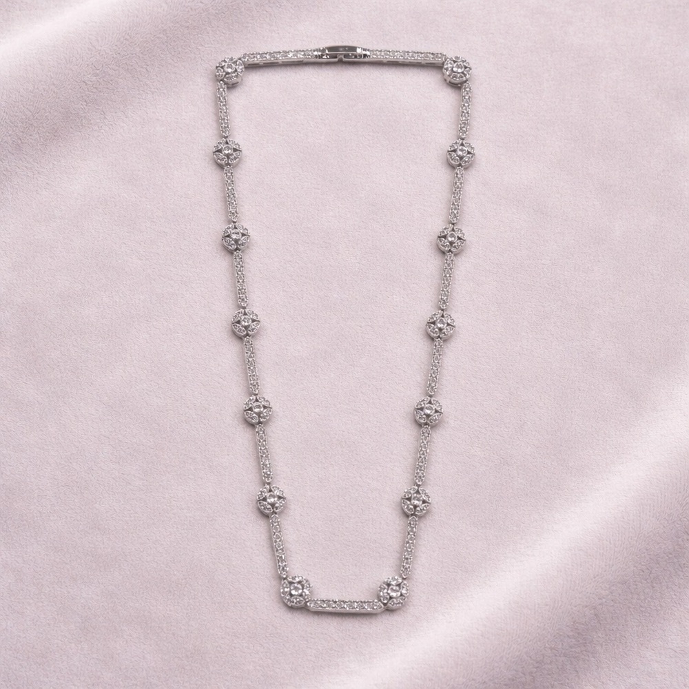 Elegant Silver-Tone Crystal Clover Necklace